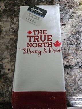 NWT Home Collection White Kitchen Towel with Red Patriotic Text